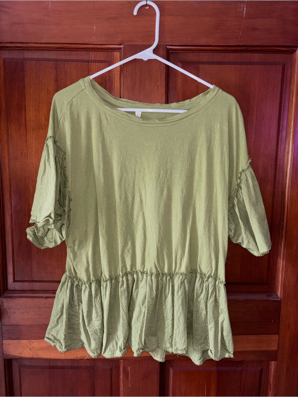 Anthropologie Olive Green Short Sleeve Peplum Tunic